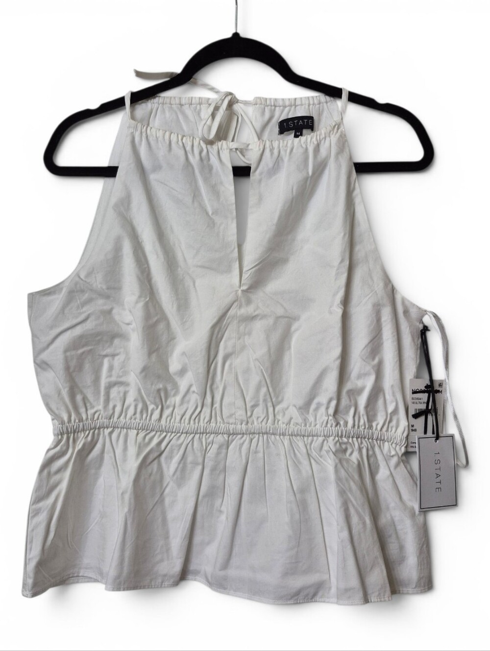 1. State NWT White 100% Cotton Sleeveless Tie-Back Peplum Top Medium